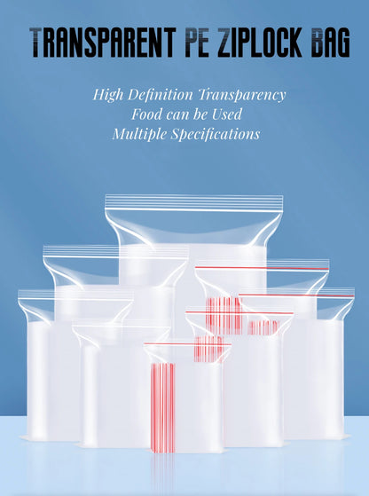 100 Pcs/Pack 5-12 Wire Self Seal Clear Plastic Poly Resealable Ziplock Bags Food Storage Fresh Package Reclosable Multi Size