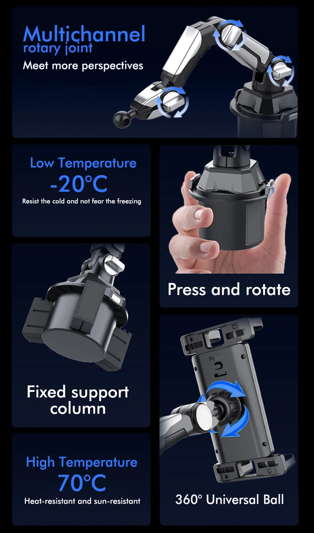 Car Cup Holder Phone Tablet Mount 360 Rotation Flexible Arm Stand For iPhone Android iPad Auto Interior Accessory Daily Use