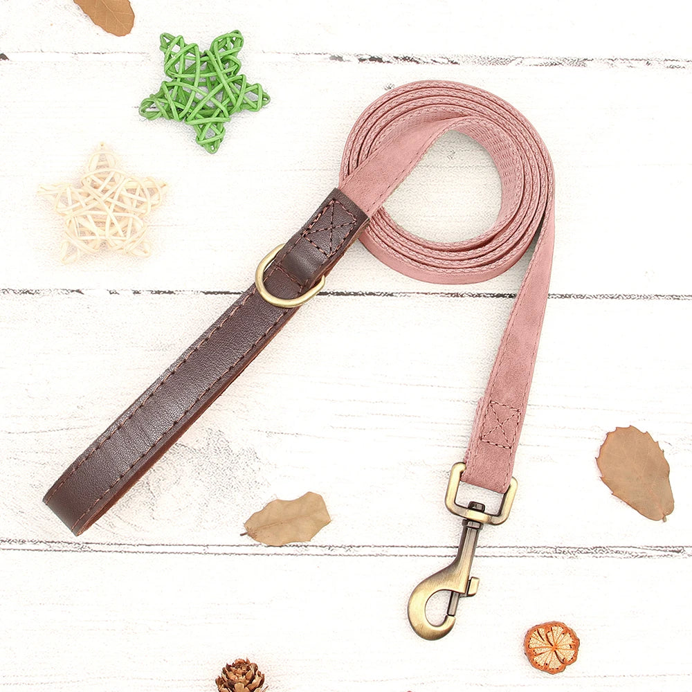 Personalized Dog Collar Leash PU Leather Dog Collars With Walking Lead Rope Free Custom Pet ID Necklace for Small Large Dogs Pug