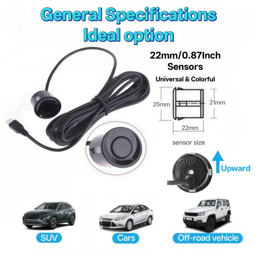 Hippcron Car LED Parking Sensor Kit 4 Sensors 22mm Reverse Radar Sound Alert Indicator System 8 Colors