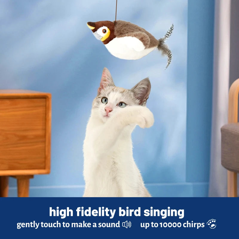 1PC Interactive Cat Toys Rechargeable Chirping Flapping Bird(no Flying) with Catnip for Indoor Cats Touch Activated Plush Toys
