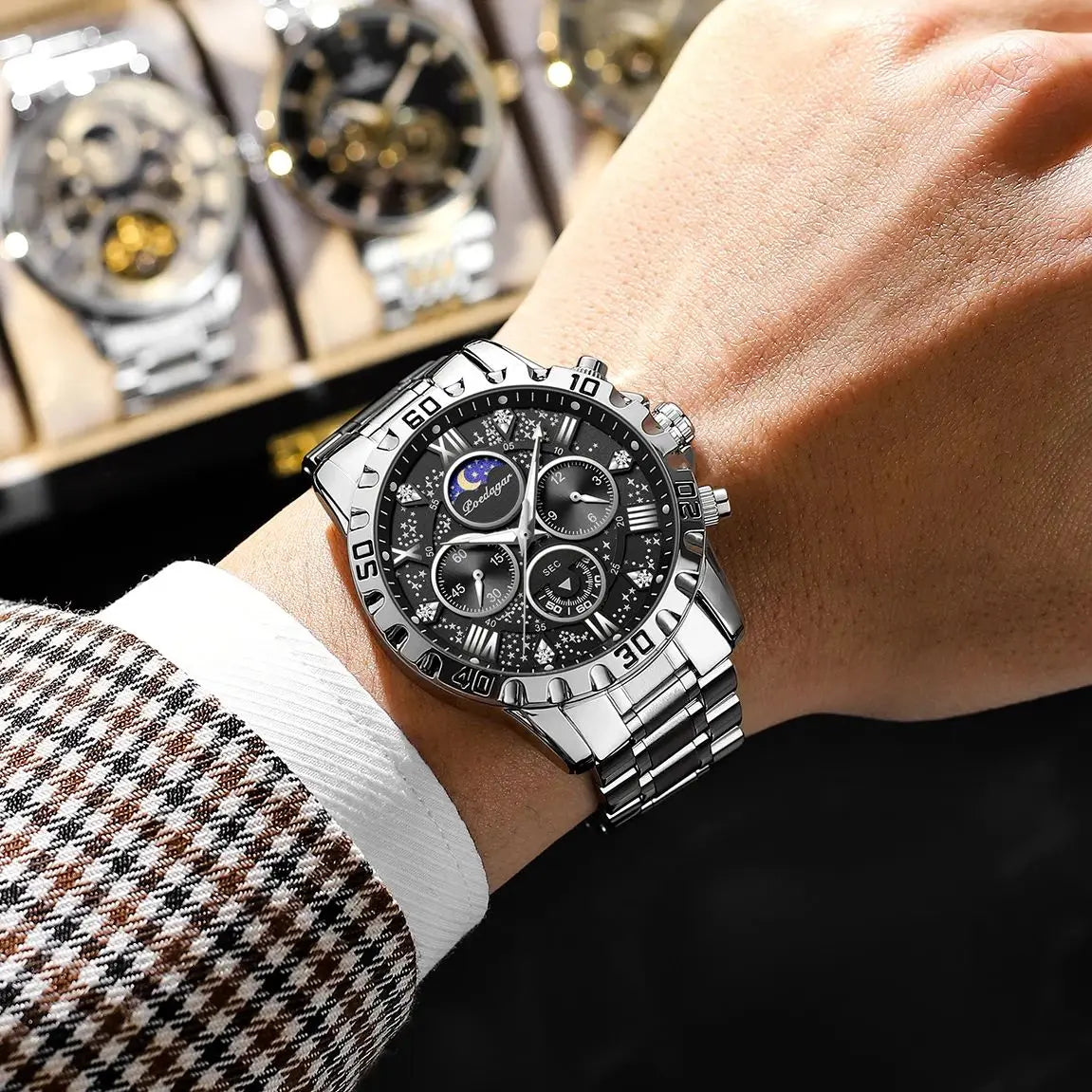 POEDAGAR Luxury Man Watch Waterproof Luminous Stainless Steel Quartz Men's Wristwatch Chronograph Military Watches For Men Reloj