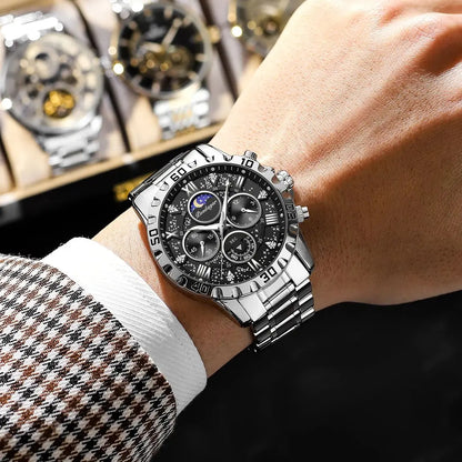 POEDAGAR Luxury Man Watch Waterproof Luminous Stainless Steel Quartz Men's Wristwatch Chronograph Military Watches For Men Reloj
