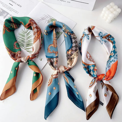 70x70cm Fashionable Korean Style Silk Square Scarf Satin Print Hairband Necktie Hair Accessory Headscarf Versatile Wrap Scarf