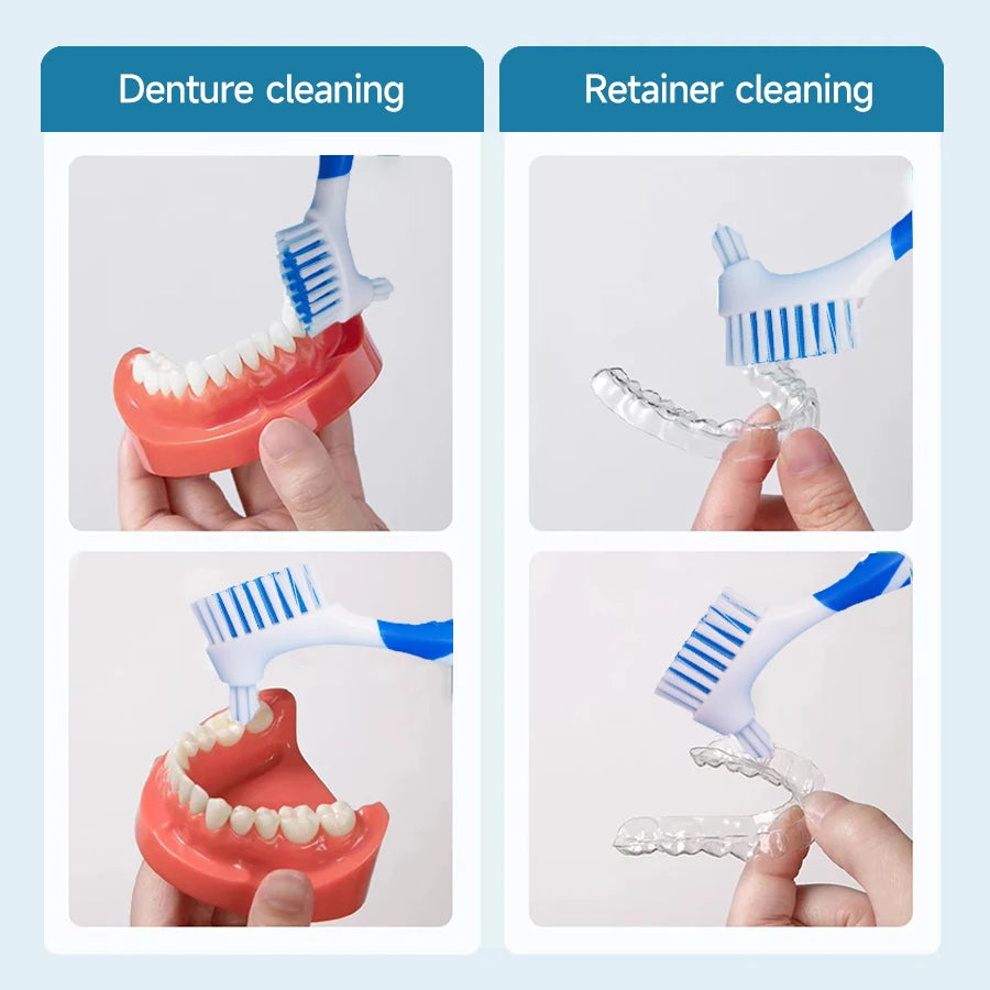 1pcs Toothbrush for dentures, double-sided cleaning, orthodontic correction, denture retainers, specialized toothbrush