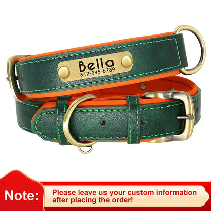 Personalized PU Leather Dog Collar Soft Padded Dog Collars Free Custom Pet ID Name Necklace for Small Medium Large Dogs Pitbull