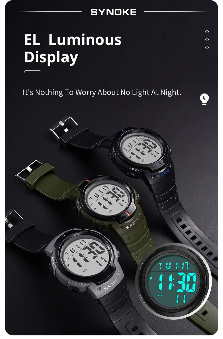 SYNOKE Outdoor Sport Watch 30M Waterproof Digital Men Fashion MultiFunction Waterproof Digital Watch Men