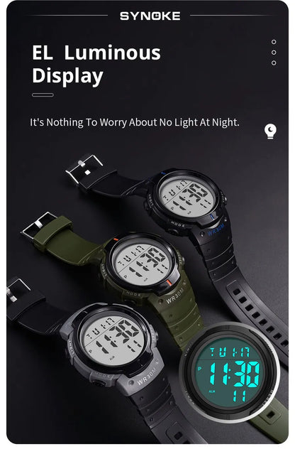 SYNOKE Outdoor Sport Watch 30M Waterproof Digital Men Fashion MultiFunction Waterproof Digital Watch Men