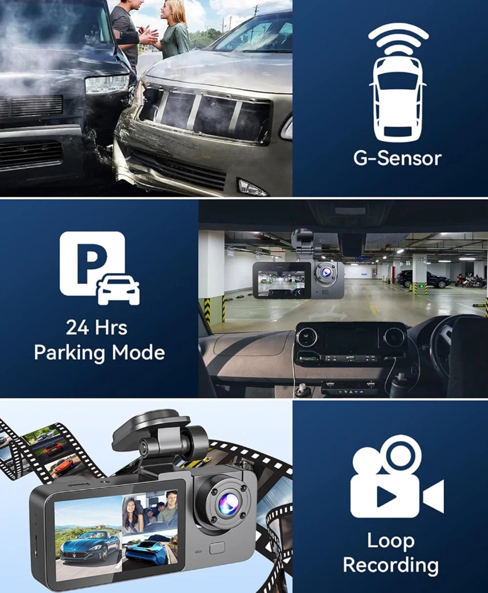 1080P HD WIFI 2/3Camera Dash Cam For Car Camera Video Recorder Car DVR Front Rear View Camera Night Vision Car Accessories