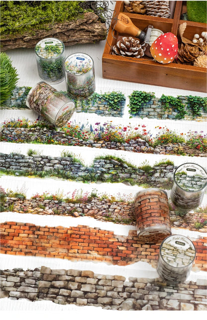 2 Roll PET Tape Green Field Flower Wall Series Sealing Stickers Album Diary Decoration Phone Case Sticker Notebook Accessories