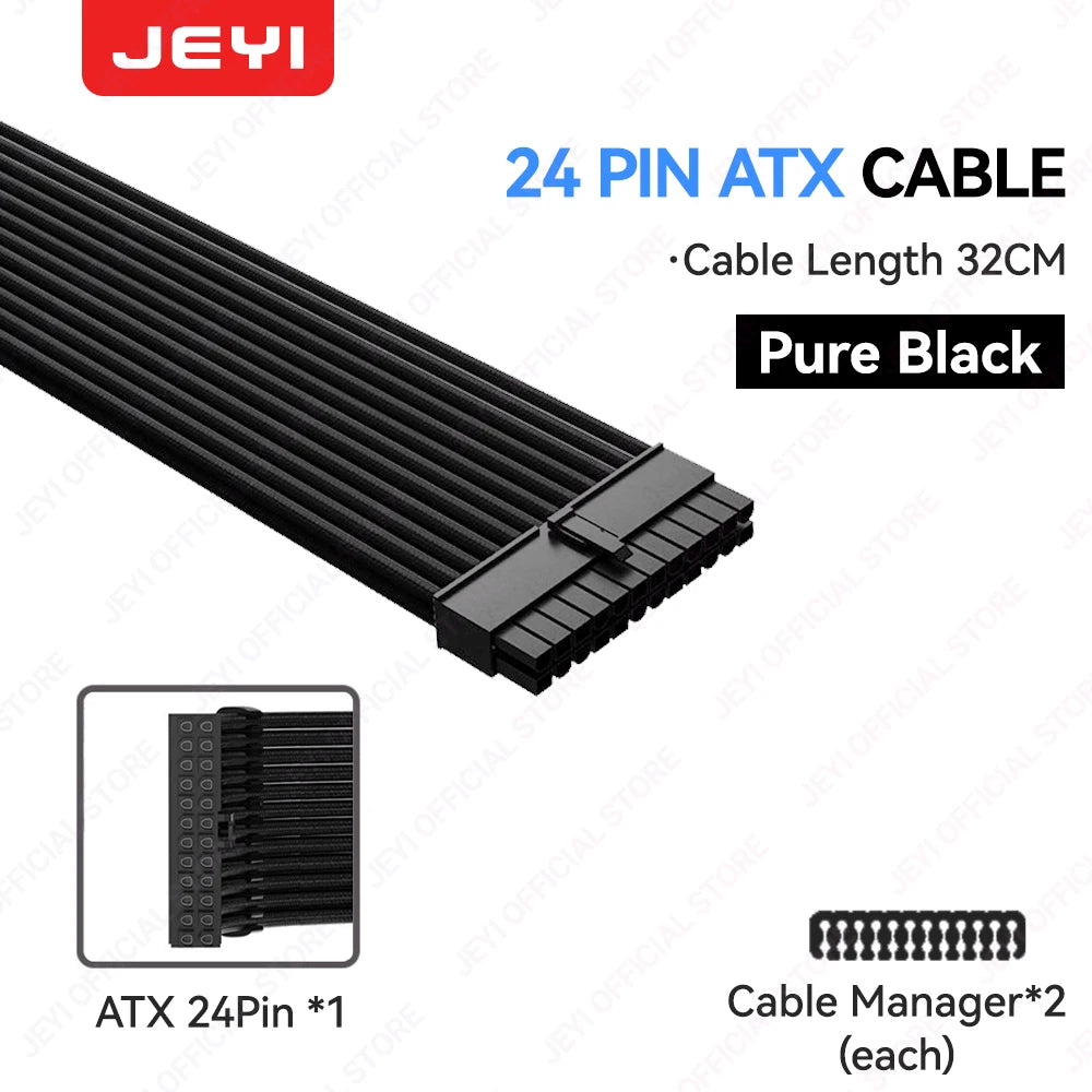 JEYI PSU Extension Cable Kit-24Pin ATX + 8Pin EPS + 6+2Pin PCIe,18AWG Sleeved with Combs,Fit Universal Case Compatibility