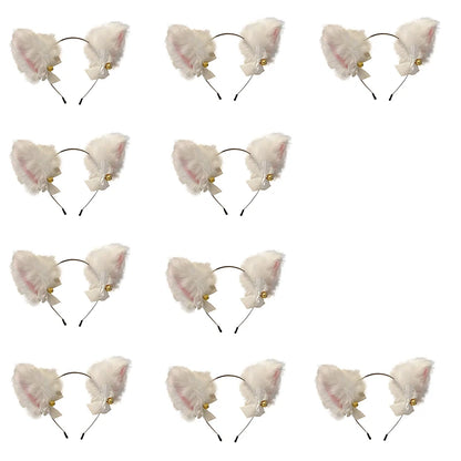 Plush Lace Cat Ears Bell Headband for Women Korean Style Elegant Fashion Girl Hair Band Party Cosplay