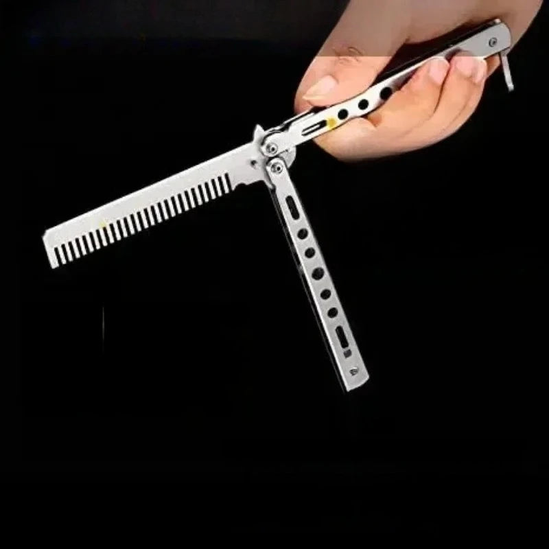 Stainless Steel Foldable Comb for Butterfly Knife Practice Training Beard Moustache Styling Tool Hairdressing Salon Brush