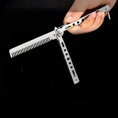 Stainless Steel Foldable Comb for Butterfly Knife Practice Training Beard Moustache Styling Tool Hairdressing Salon Brush