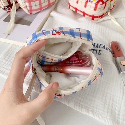 Cute Cherry Plaid Makeup Bag for Lipstick Cosmetics Coin Purse Sanitary Pads