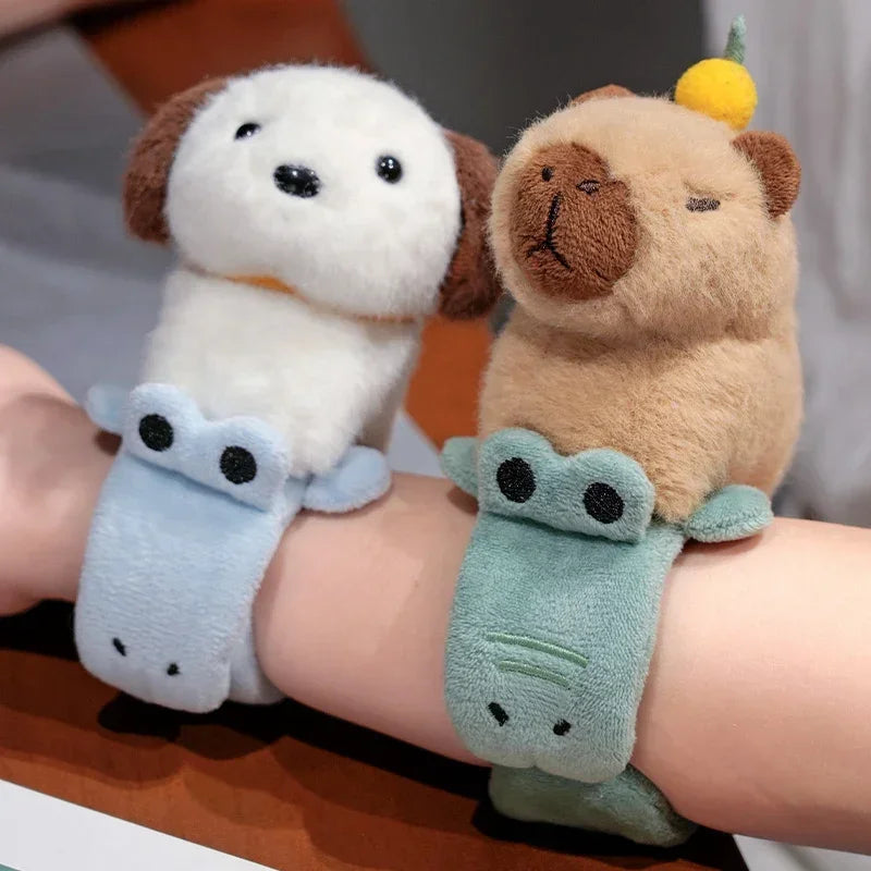 Capybara Slap Snap Wrap Capibara Plushie Wristband Bracelet Kawaii Cute Dog Cat Plush Toy Hand Ring Creative Funny Gift