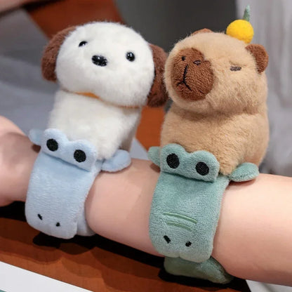 Capybara Slap Snap Wrap Capibara Plushie Wristband Bracelet Kawaii Cute Dog Cat Plush Toy Hand Ring Creative Funny Gift