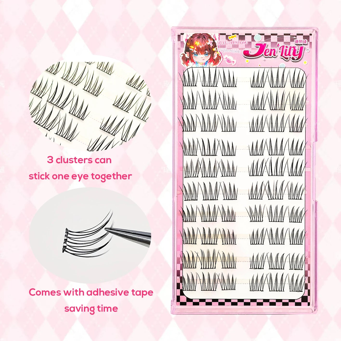 [ACENo need for glue False Eyelash] 60 Cluster Comfort Lash Extension Kit Natural Manga False Eyelash Beginners