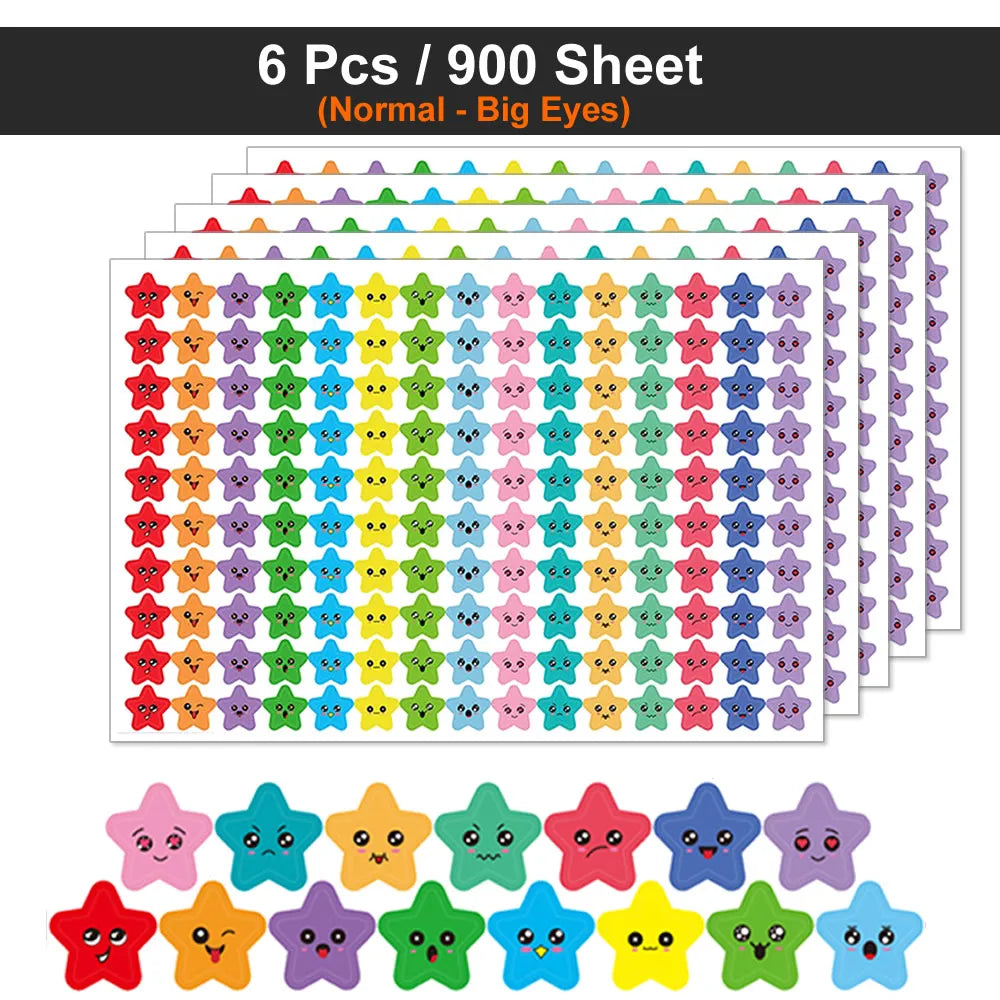 450-3000 Sheet Happy Face Stars Reward Sign Stickers Pack DIY Skateboard Suitcase Stationery Decals Decor Phone Laptop Gift Toys