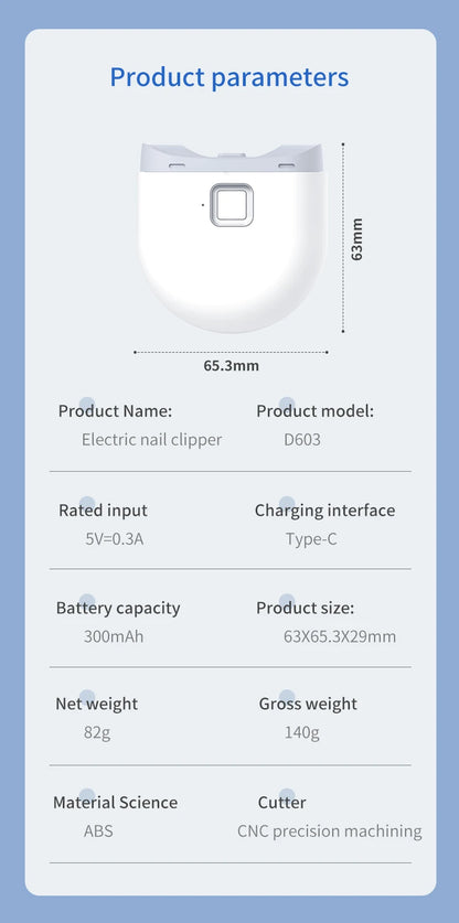 With Light Rechargeable Electric Nail Clipper - Automatic Grinding Polishing Trimmer Cutter for Baby Adult Manicure