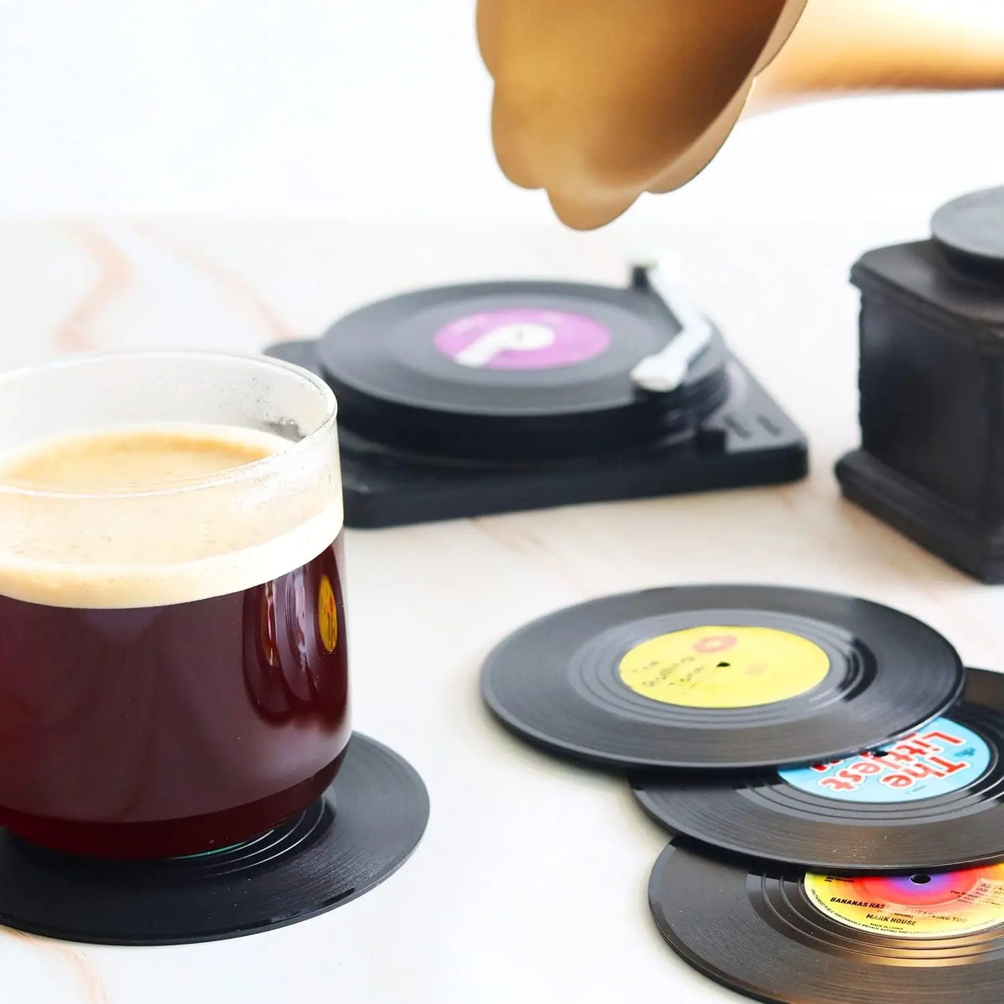 New 6/4/2PCS Retro Vinyl Record Cup Coaster Anti-slip Coffee Coasters Heat Resistant Music Drink Mug Mat Table Placemat Decor