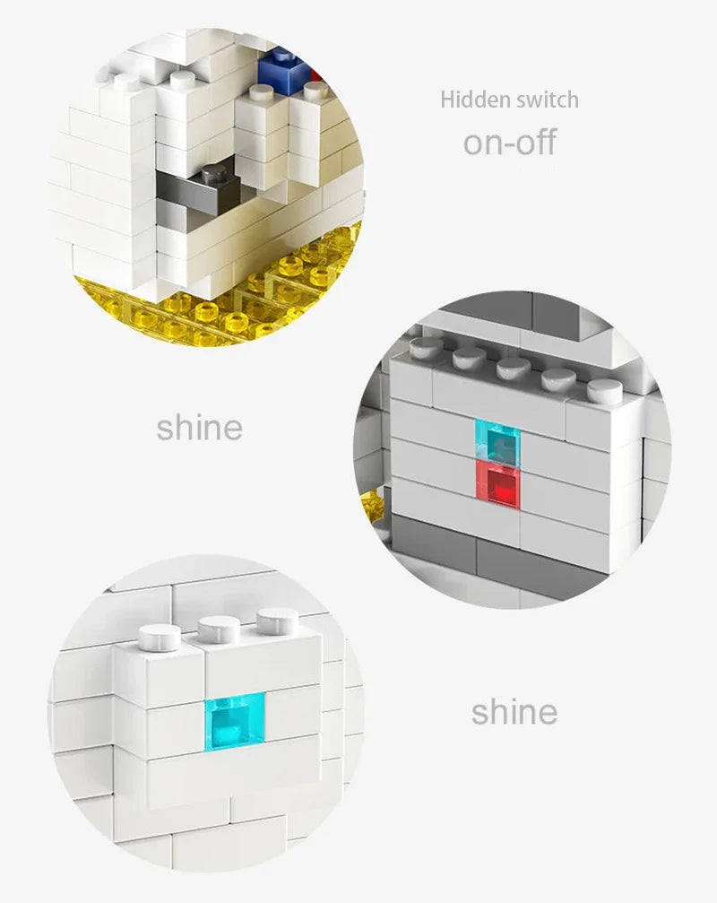 Knew built Luminous Astronaut Moon Micro brick Building Blocks Set Educational Toys LED Light Technology Bricks for Adults