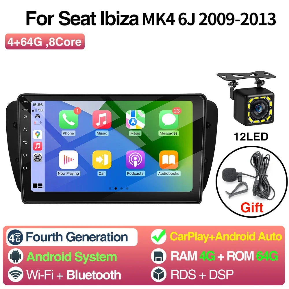 Android Car Radio for Seat Ibiza MK4 6J 2008-2015 Multimedia Player CarPlay Android Auto GPS Bluetooth WIFI Car Head Unit 9inch