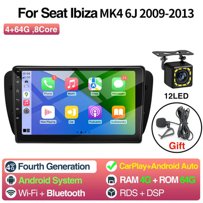 Android Car Radio for Seat Ibiza MK4 6J 2008-2015 Multimedia Player CarPlay Android Auto GPS Bluetooth WIFI Car Head Unit 9inch