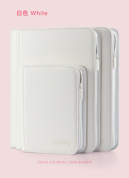 Premium Zipper 4/9/12 Pocket PU Card Binder - Aesthetic Pink & White Album for Pokemon Cards, Game Collection & Fan Photos