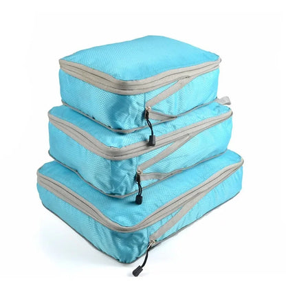 3Pcs/set Black/Blue/Grey Compressible Travel Storage Bag Portable Large Capacity Storage Bag Suitcase Luggage Packing Cubes