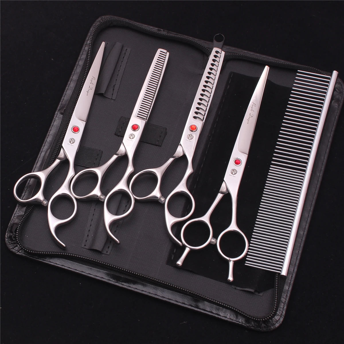 Purple Dragon Dog Grooming Scissors Kit 7" 6.5" Stainless Pet Curved Scissors Thinning Scissors Straight Shears Chunker Z3002