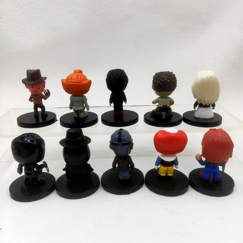 10 Pieces / Set Horror Film Series Jason Freddy Clown Action Figure Toys PVC Model Halloween Gift Vinyl Figurine Doll Gift