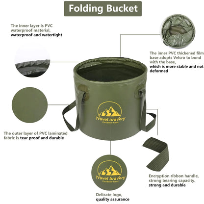 Outdoor Portable Folding Bucket, Picnic, Fishing Bucket, Camping, Water-filled Vegetables And Fruits (ForestGreen, 10L,5L)