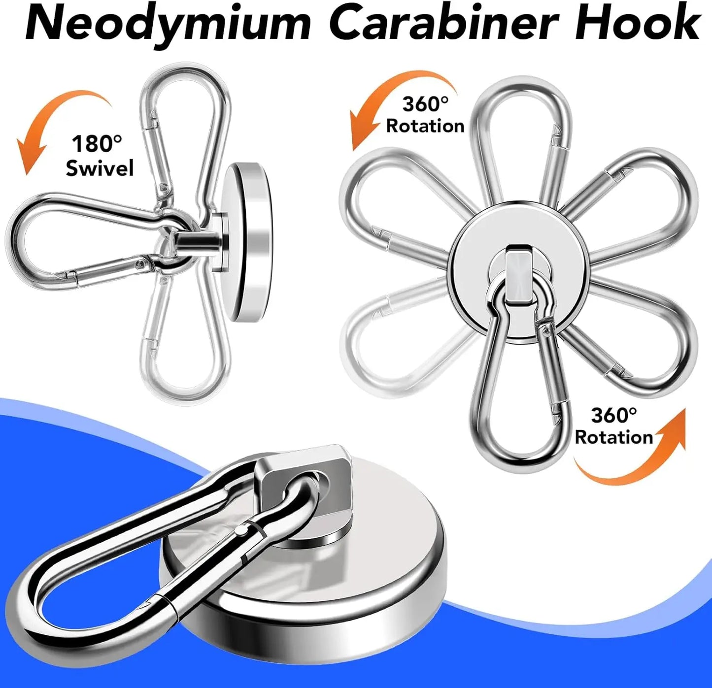 Magnetic Hooks Strong Heavy Duty Neodymium Hooks With Swivel Carabiner Hook For Refrigerator 1pcs Magnetic Materials