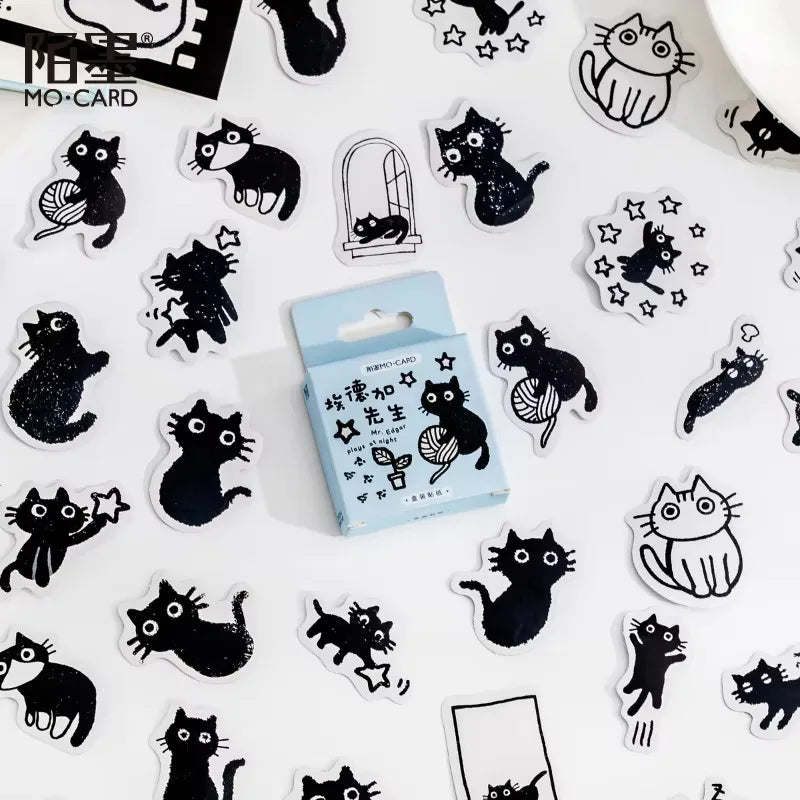 45Stickers / Box Kitten Notebook Boxed Stickers Cartoon Cute Decorative Photo Album Diy Stickers Growth Manual
