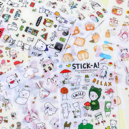 6Pieces/Set Transparent Pvc Waterproof Cartoon Sticker DIY Hand Account Decorative Stickers Kawaii Phone Cup Stickers