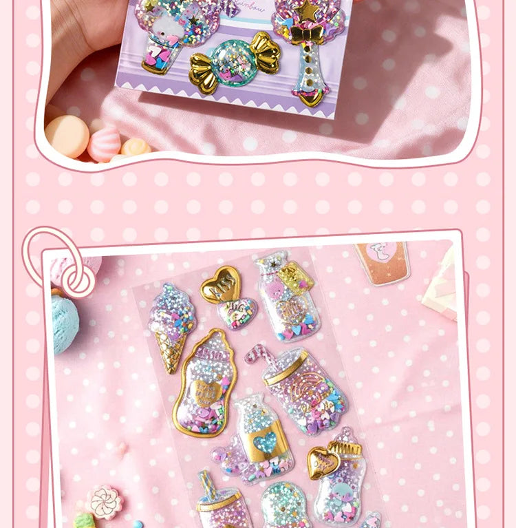 Kawaii Capsule Sparkling 3D Stickers Scrapbooking Diy Journal Stationery Sticker Cute Deco Art School Supplies
