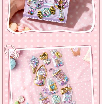 Kawaii Capsule Sparkling 3D Stickers Scrapbooking Diy Journal Stationery Sticker Cute Deco Art School Supplies