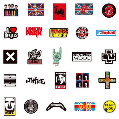 100 Rock And Roll Music Band Stickers Punk Graffiti Stickers For Laptop Guitar Helmet Luggage Decal Golden Memory Stickers Store