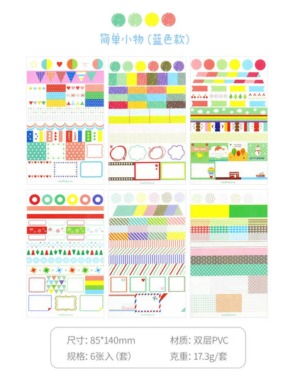 6Pcs/Lot Waterproof Cartoon Transparent Pvc Stickers DIY Hand Account Diary Decorative Stickers Kawaii Phone Cup Stickers