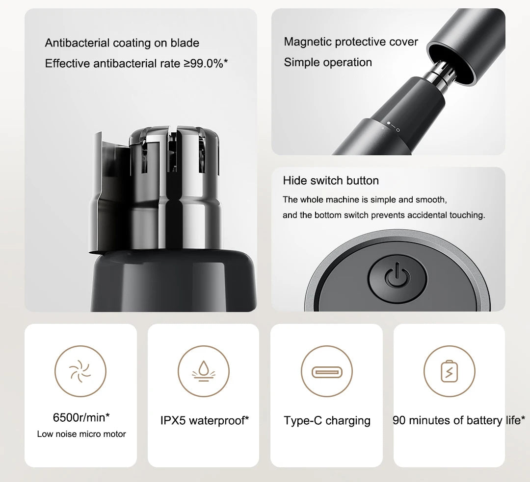 Xiaomi Mijia Electric Nose Hair Trimmer Portable Nose Ears Hair Eyebrow Trimmer  for Men Rechargeable Painless Clipper