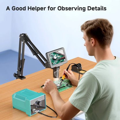 Flex Digital Microscope with 5inch IPS Screen Soldering Microscope with Flexible Arm 1000X Coin Microscope for PCB, Plants, Coin