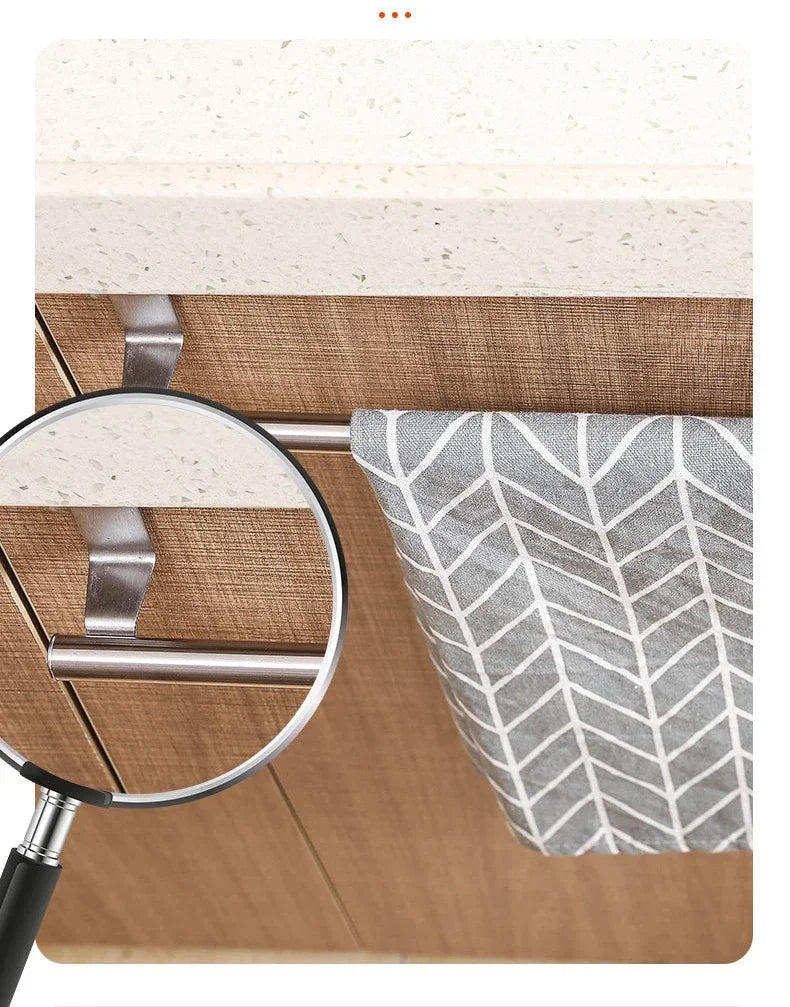 1Pcs Towel Rack Over Door Towel Bar Hanging Holder Stainless Steel Bathroom Kitchen Cabinet White Black Towel Rag Shelf Hanger