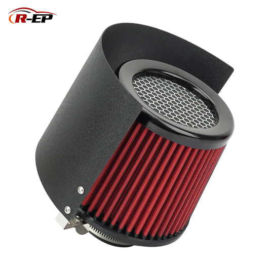 Car Cold Air Intake Filter with Stainless Steel Protective Heat Shield Cover Adjustable Universal High Flow Sport Air Filters