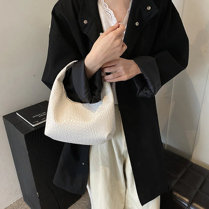 Women Classic Fashion Woven Embossed Hobo Soft PU Leather Small Top-handle Shoulder Bag Casual Daily Handbags