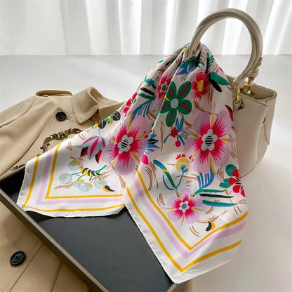 Luxury Print imitation Silk Square Scarf Women Spring Neck Tie Shawl Wraps Female Hair Hand Wrist Headkercheif Hijab Bandana