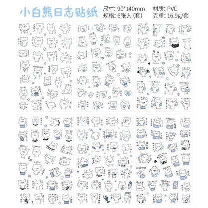 6Pieces/Set Transparent Pvc Waterproof Cartoon Sticker DIY Hand Account Decorative Stickers Kawaii Phone Cup Stickers