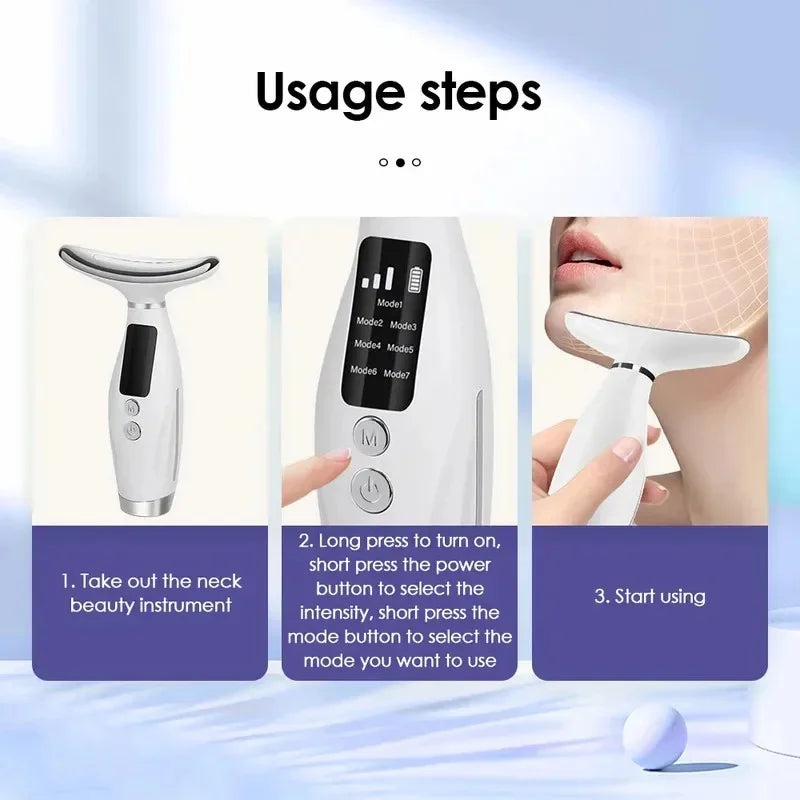 7 Color LED Facial Beauty Instrument Vibration Massage 7 Modes Face Neck Lifting Anti-Aging Wrinkle Remover For Home Use
