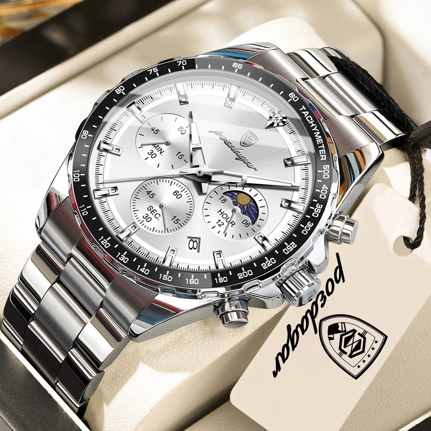 POEDAGAR Business Brand Man Wristwatch Waterproof Stainless Steel Luminous Men Watch Chronograph Date Men's Quartz Watches Reloj