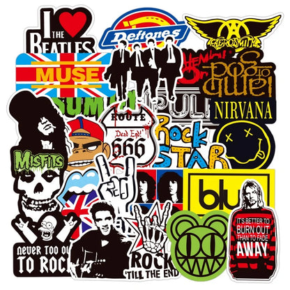 100 Rock And Roll Music Band Stickers Punk Graffiti Stickers For Laptop Guitar Helmet Luggage Decal Golden Memory Stickers Store